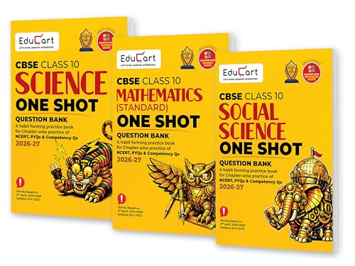 Educart CBSE Class 10 One Shot Question Bank Bundle 2026–27 | Science, Maths & Social Science | Chapter-wise NCERT Qs, PYQs & Competency-Based Questions | Latest CBSE Board Exam 2027