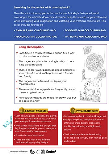 Set of 4 Mini Adult Colouring Pads including Patterns, Mandala, Doodles & Animals (mandala coloring book)