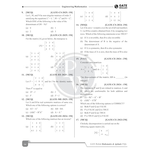 PW GATEWALLAH Engineering Mathematics & General Aptitude Topicwise Previous Year Solved Papers (2026 - 2008) with Video Solutions For 2027 Exams | Detailed Text Solutions