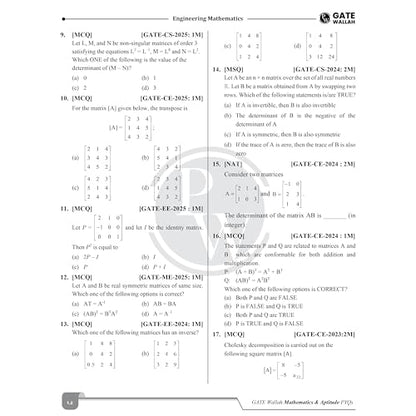 PW GATEWALLAH Engineering Mathematics & General Aptitude Topicwise Previous Year Solved Papers (2026 - 2008) with Video Solutions For 2027 Exams | Detailed Text Solutions