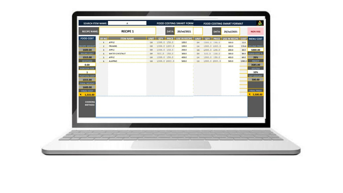 Food Cost Format pro for Mobile and PC in Excel Format for lifetime use ,No cd ( Email Delivery) within 2 hour