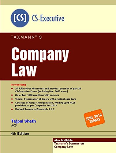 Taxmanns Company Law for CS Executive June 2018 Exam by Tejpal Sheth book cover