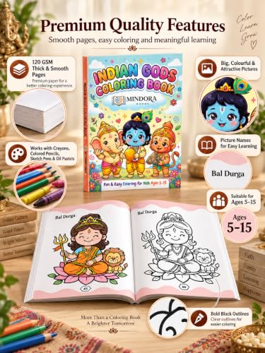 Indian Gods Coloring Book for Kids |120 GSM Thick Pages I Premium Quality Illustrations | Hindu God Colouring Book | 11x8.5 inch | Age 5-15+ Years