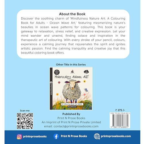 Mindfulness Nature Art: A Colouring Book for Adults - Ocean Wave Art - Mind Relaxing, Stress Relieving Coloring Book - Fine Print
