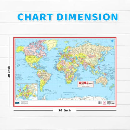 World Map And Flags 2in1 Double Side Printed Laminated 20 Inch x 30 Inch water proof With Country Name, Capital And Currency Chart For Kids Geography Learning Poster For School Classroom And Home