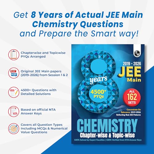 PW JEE Main 8 Years (2019 - 2026) PYQs Chemistry Chapterwise and Topicwise | All 162 Sets Previous Years Solved Papers For JEE Main 2027 Exams | Concentrate on Relevance
