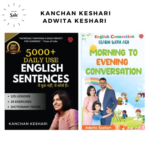 Kanchan Keshari : 5000 + Daily Use English Sentences + Adwita Keshari : Learn with Adi Children Book Morning to Evening Conversation English Connection (Set Of 2 Books) 