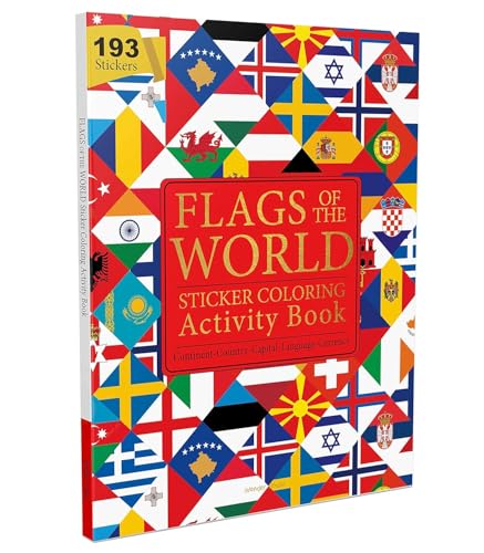Flags of the World - Sticker Coloring Activity Book For Children : Continent, Country, Capital, Language and Currency [Paperback] [2020] Wonder House Books book cover