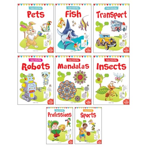 Let’S Color - Copy Color Art Pack Of 8 Books (Transport, Professions, Pets, Fish, Insects, Robots, Mandalas And Sports) - 3 Years To 8 Years
