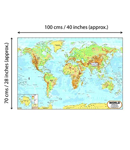 World Map : PHYSICAL (70 x 100 cm)- Laminated