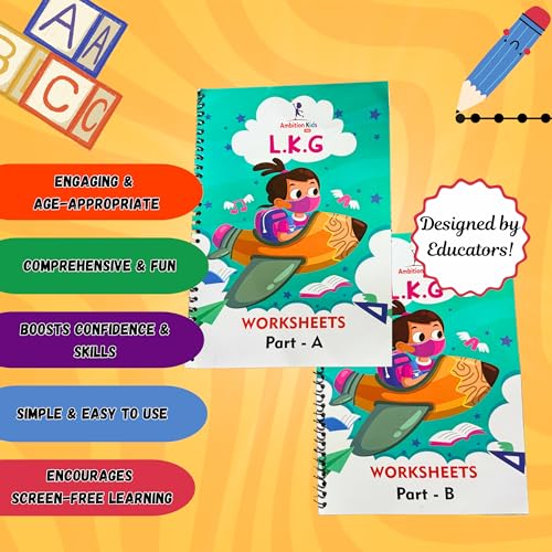 AmbitionKids - Preschool LKG Worksheets - Part A & B - 150+ Pages for Alphabet, Math, Phonics, Shapes, and Early Learning Success