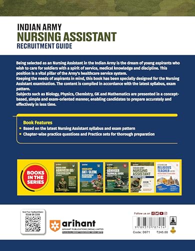 Arihant Indian Army Nursing Assistant Recruitment Exam | Complete Syllabus Coverage, Chapterwise PYQs, Maths Formulas | English Medium