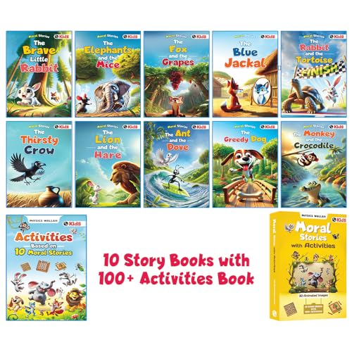 Set of 10 Moral Story Book for Kids with 100+ Activities Book, Short Illustrated Stories with 3D Animated Images, Story Book for Kids 3-5 Years