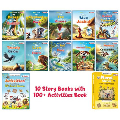 Set of 10 Moral Story Book for Kids with 100+ Activities Book, Short Illustrated Stories with 3D Animated Images, Story Book for Kids 3-5 Years