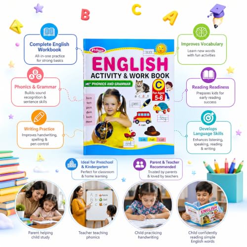 AP SINHA English Activity & Work Book, Phonics and Grammar, Ages 3-6 Years (Prince Series)