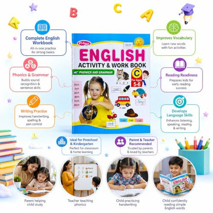 AP SINHA English Activity & Work Book, Phonics and Grammar, Ages 3-6 Years (Prince Series)