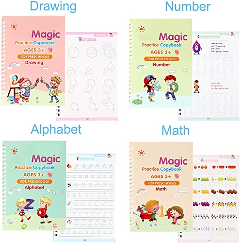 ZOQWEID Magic Practice Copybook (4 BOOK + 1 pen + 10 REFILL) Number Tracing Book for Preschoolers with Pen, Magic Calligraphy Copybook Set(19*13 CM) 2026: ENGLISH