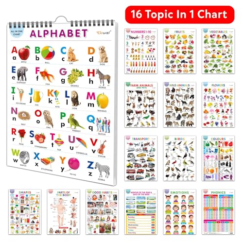 My First ALL IN ONE SPIRAL CHART : With 16 Topics ( Big Fonts and Realistic Pictures) | Gift Set For Kids