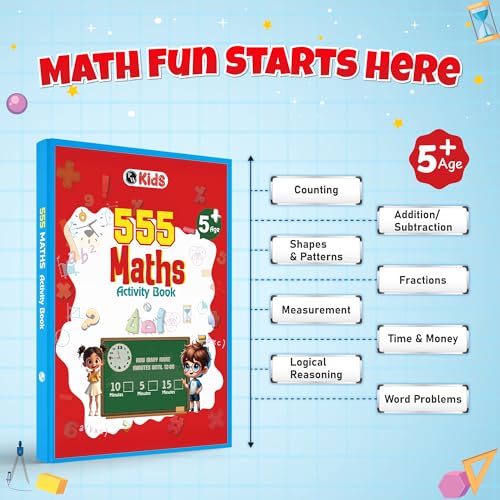 555 Maths Activity Book for Kids Ages 5-10 Years, Fun Math Puzzles, Shapes, Numbers, Brain Games & Practice Sheets, Educational Learning Workbook