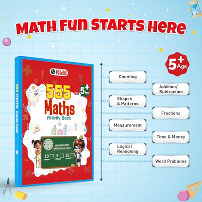 555 Maths Activity Book for Kids Ages 5-10 Years, Fun Math Puzzles, Shapes, Numbers, Brain Games & Practice Sheets, Educational Learning Workbook