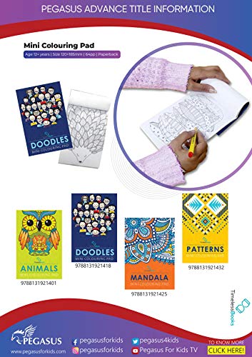 Set of 4 Mini Adult Colouring Pads including Patterns, Mandala, Doodles & Animals (mandala coloring book)