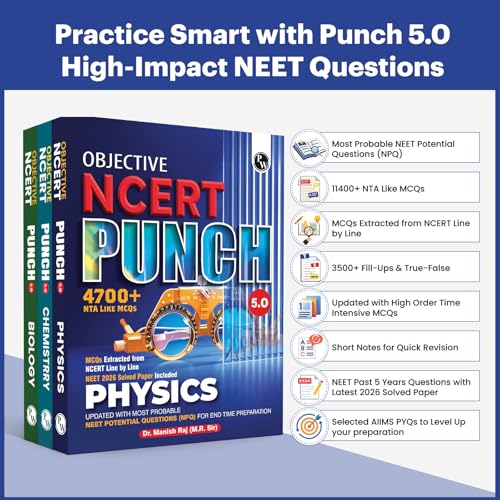 PW Objective NCERT Punch 5.0 Physics, Chemistry and Biology Combo Set of 3 Books l Updated with Most Probable NEET Potential Questions (NPQ) For End Time Preparation