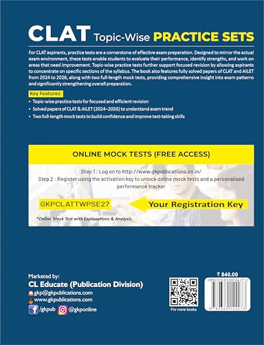 GKP CLAT 2027 Topic-Wise Practice Sets | Solved Papers of CLAT & AILET (2024–2026) | 2 Full-Length Mock Tests | Sectional Practice for Legal Aptitude, Logical Reasoning & More