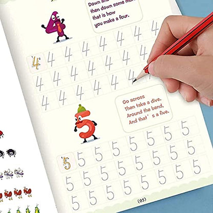 ZOQWEID Magic Practice Copybook (4 BOOK + 1 pen + 10 REFILL) Number Tracing Book for Preschoolers with Pen, Magic Calligraphy Copybook Set(19*13 CM) 2026: ENGLISH