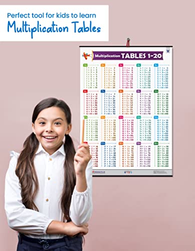 Multiplication Tables Chart 1 to 20 for Kids Age 5+ Years (72 x 49.5 cm) | Maths Tables Educational Poster | Laminated, Water Resistant Wall Chart for School, Home & Classroom Learning