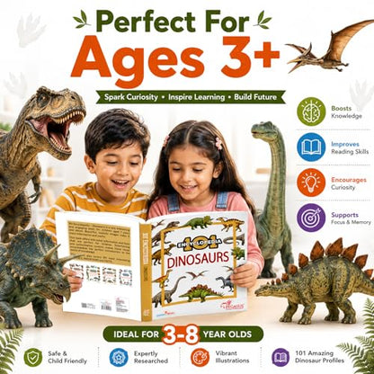 101 Dinosaurs – Illustrated Encyclopedia for Kids Ages 7–10 | Realistic Images, Fun Facts & Scientific Information | Visual Learning Book for Curious Young Minds