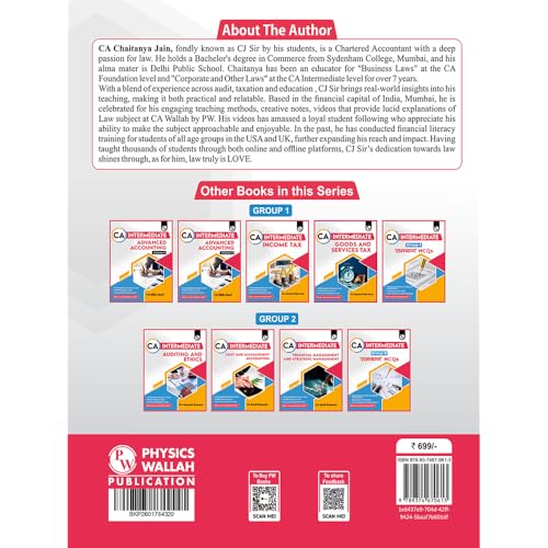 PW CA Intermediate Corporate & Other Laws Concept Book By Chaitanya Jain | ICAI Aligned Content, PYQs, Practice Questions, Detailed Solutions, Latest Syllabus For Jan 2027 Exams