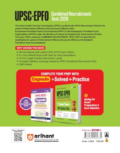 Arihant UPSC EPFO 2026 Study Guide | EO, AO & APFC | 5+ Solved Papers & 10 Practice Sets | Complete Syllabus Coverage | As Per Latest Exam Pattern | 2025 Solved Paper with Detailed Explanations