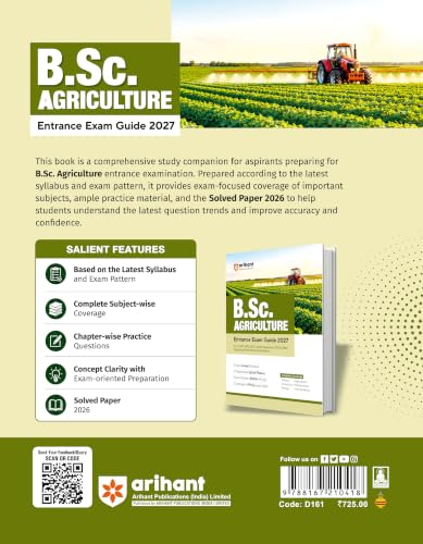Arihant B.Sc. Agriculture Entrance Exam 2027 | Complete Study Guide for CUET, UPCATET, ICAR,Rajasthan JET & Other Agriculture Entrance Exams | Quick Theory,3000+ MCQs,PYQs up to 2026 & Latest Syllabus