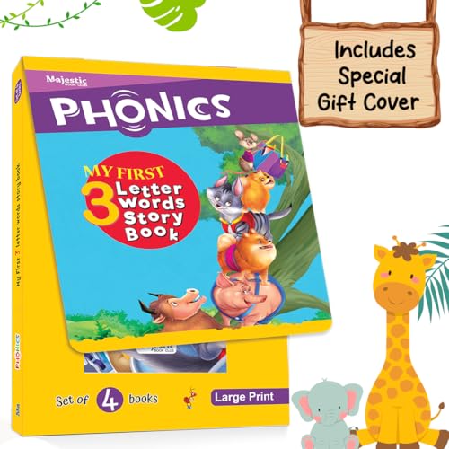 Phonics My First 3 Letter Words Story Books for Kids Age 3-6 Years | Set of 4 Colourful Illustrated Early Reading Books | Learn to Read | Beginner Readers | Majestic Book Club