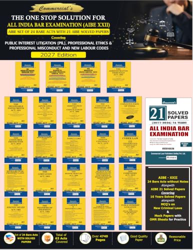 AIBE 24 bare Acts set , 2027 Edition for AIBE XXII covering PIL, Professional Ethics & Professional Misconduct and New Labour Codes with 21 AIBE Solved Papers (2027 Edition)