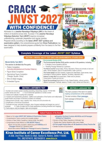 Jawahar Navodaya Vidyalaya Class 6 Selection Test 2027 EVS Included & Mental Ability & Arithmetic Based on New Pattern Practice Work Book (English Medium) (6172)