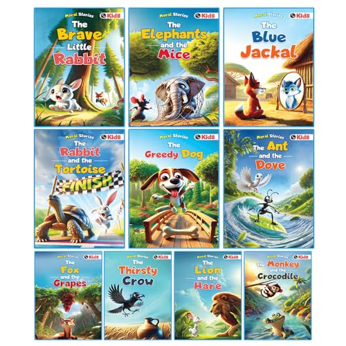 Set of 10 Moral Story Books for Kids, Short Illustrated Bedtime Stories with 3D Animated Images, Read-Aloud Story Books for 3-6 Years