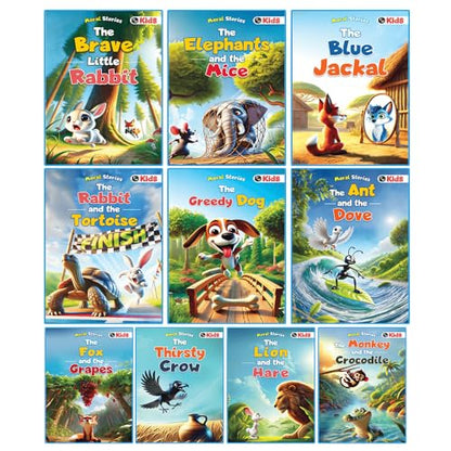 Set of 10 Moral Story Books for Kids, Short Illustrated Bedtime Stories with 3D Animated Images, Read-Aloud Story Books for 3-6 Years