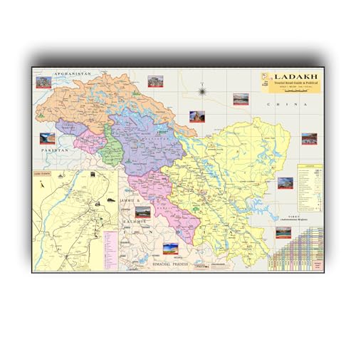Ladakh Map. Both Maps Size : 40"x28" inch (100x70 Centimeter). In English Language With Important Fact and Figure. Ideal Map For Student and Aspirant of UPSC, PCS, SSC, RAILWAY Exam