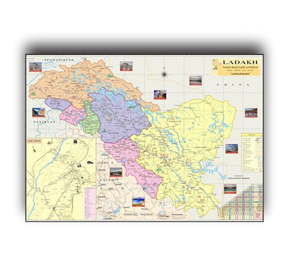 Ladakh Map. Both Maps Size : 40"x28" inch (100x70 Centimeter). In English Language With Important Fact and Figure. Ideal Map For Student and Aspirant of UPSC, PCS, SSC, RAILWAY Exam