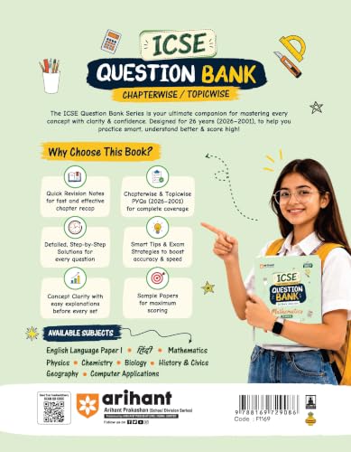 Arihant ICSE Question Bank Class 10 Mathematics For Board Exam 2027 | 26 Years Chapterwise & Topicwise PYQs (2026–2001) with Detailed Step-by-Step Solutions, Examiner's Comments,Tips & 3 Sample Papers