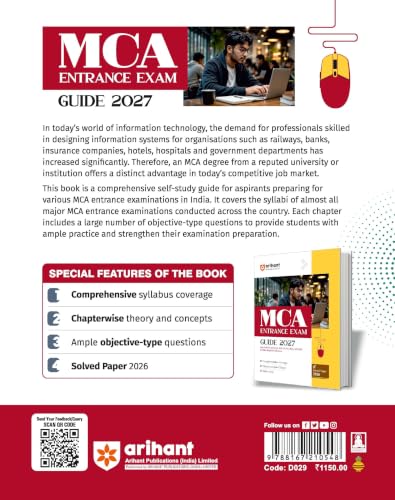 Arihant MCA Entrance Exam 2027 | Study Guide NIMCET, CUET-PG, JAM, JNU, Pune University, BHU, KIT JEE & Other Regional Entrances | Syllabus Coverage, Chapterwise Theory, 3500+ MCQs & Solved Paper 2026