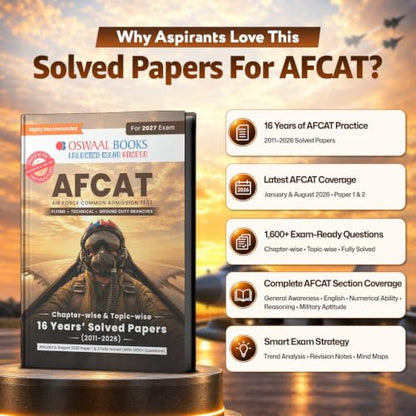 Oswaal AFCAT 16 Years’ Chapter-wise & Topic-wise Solved Papers | Flying, Technical & Ground Duty Branches |PYQs (2011–2026) with Latest Solved Paper |For 2027 Exam |With Oswaal AI