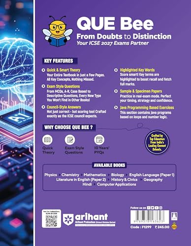 Arihant ICSE Computers Application Class 10 Exam 2026-27 | Quick Theory, Exam Pattern Questions & Sample Papers | As per Latest ICSE Syllabus | Que Bee 2nd Edition 2027