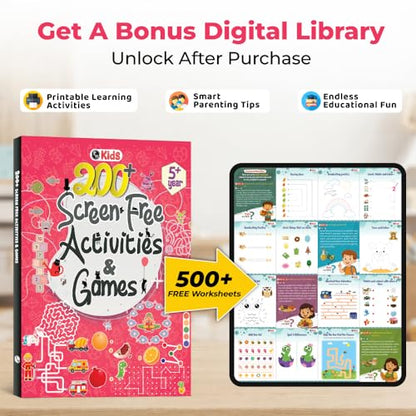 200+ Screen-Free Activities & Games Book For Kids 5+ Years Old | Mazes & Puzzles, Word Games, Crosswords, Patterns & Shapes, Logical Reasoning, Fun Brain Teasing Educational Activity Book For Toddlers