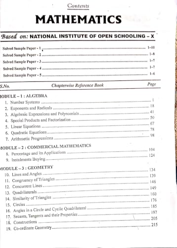 Nios Mathematics Class 10 Study Guide N-211 And Model Paper English Medium(As Per Latest Syllabus)