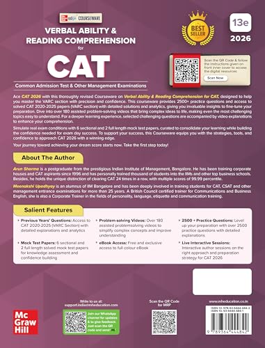 Courseware on Verbal Ability & Reading Comprehension, 13e for CAT 2026 by Arun Sharma | 2500+ Solved Practice Questions | 170+ Problem-solving Author Videos | Solved PYQs (2020-25) | 6 Sectional Tests