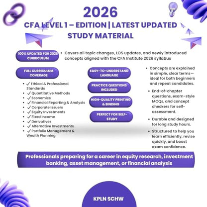 2026 CFA Level 1 KPLN SCHW Study Notes with 4 Syllabus Guides, 2 Question Banks, Exam Preparation Material - KPLN SCHW