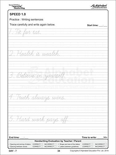 Speed Writing In Improved Handwriting - Cursive writing - Book A (For Age 6-9 Years) - Cursive handwriting practice book