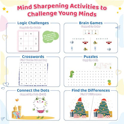 200+ Screen-Free Activities & Games Book For Kids 5+ Years Old | Mazes & Puzzles, Word Games, Crosswords, Patterns & Shapes, Logical Reasoning, Fun Brain Teasing Educational Activity Book For Toddlers